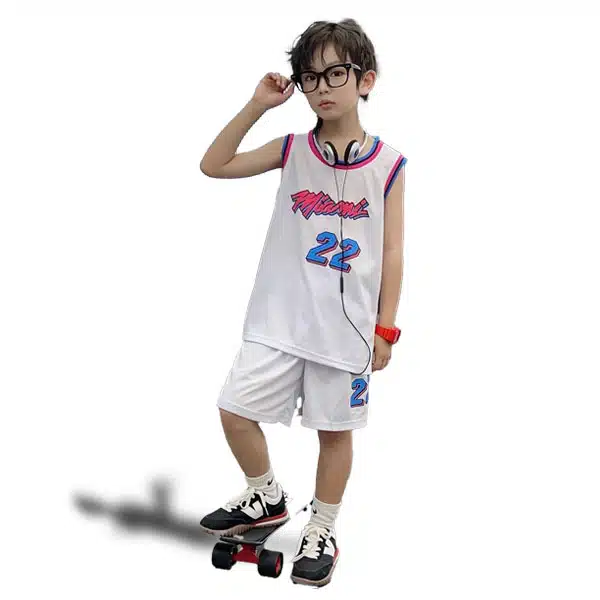 Miami Basketball Kids Kit 2024 White (2) خرید پیراهن و شورت بسکتبال میامی