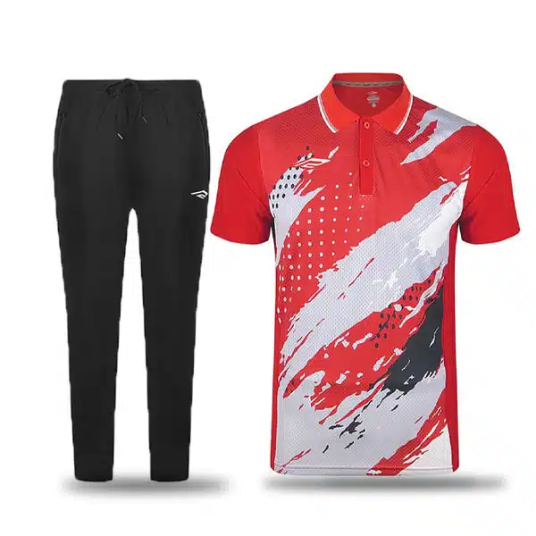 H 0401 Poloshirt With Pants Red And White خرید ست ورزشی پیاده روی