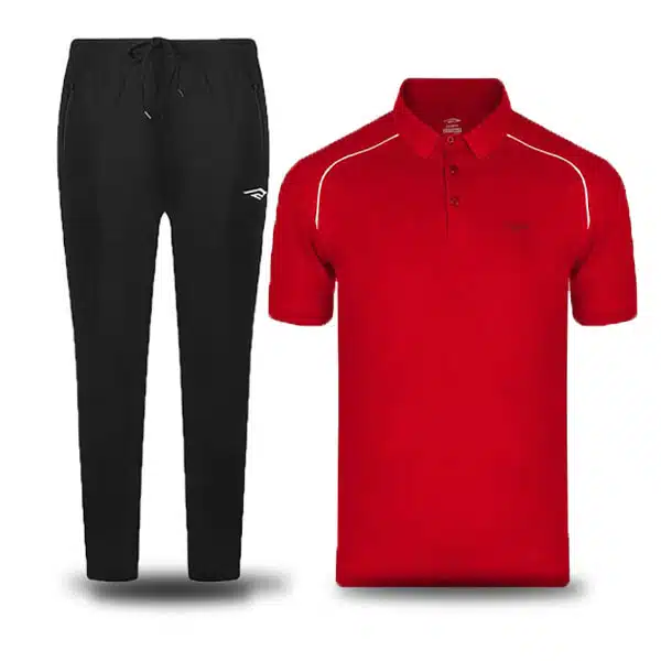 H0304-Poloshirt-With-Pants-Red ست ورزشی یقه دار