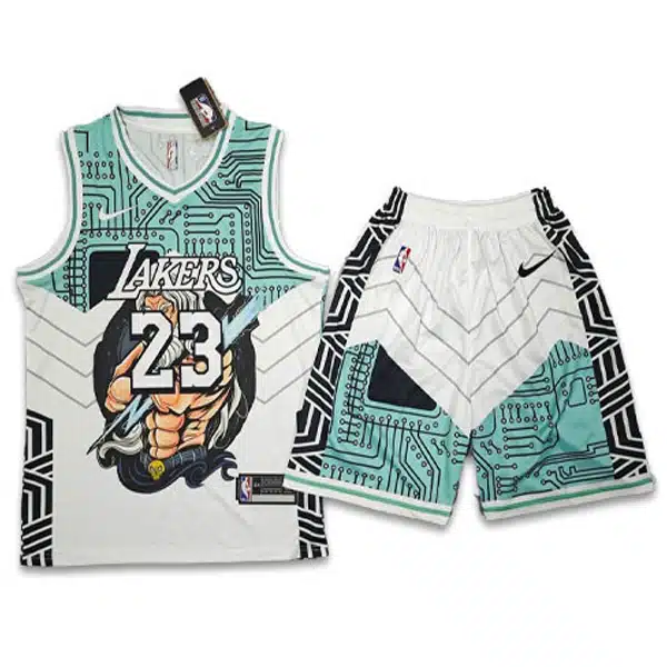 Lakers Basketball Jersey With Short 2025 White ANd Green خرید پیراهن و شرت لیکرز