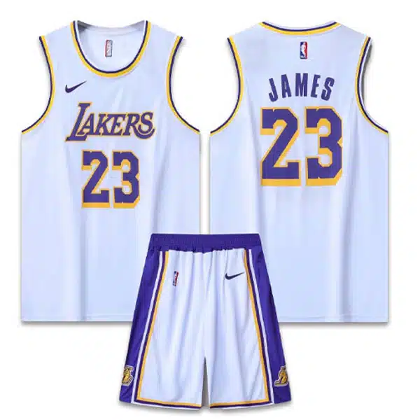 Lakers Basketball Jersey With Short 2025 White And Purple خرید پیراهن و شرت بسکتبال