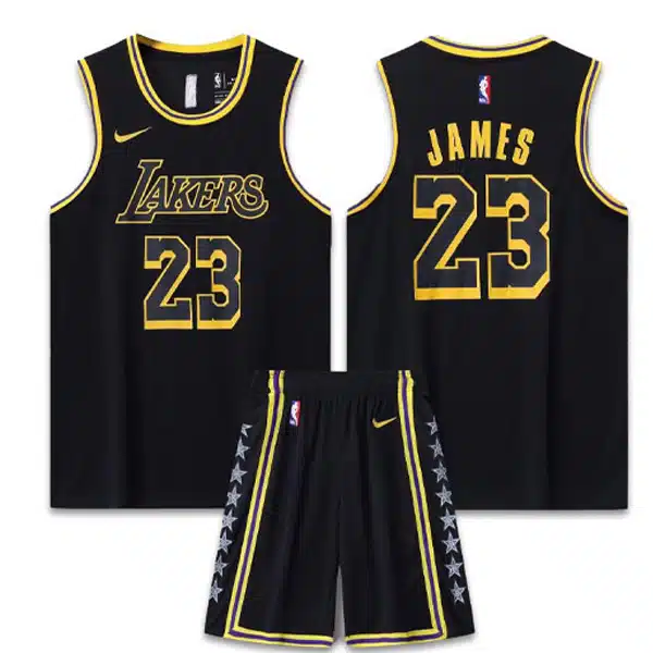 Lakers Basketball Jersey With Short 2025 Yellow ANd Black خرید پیراهن و شرت بسکتبال