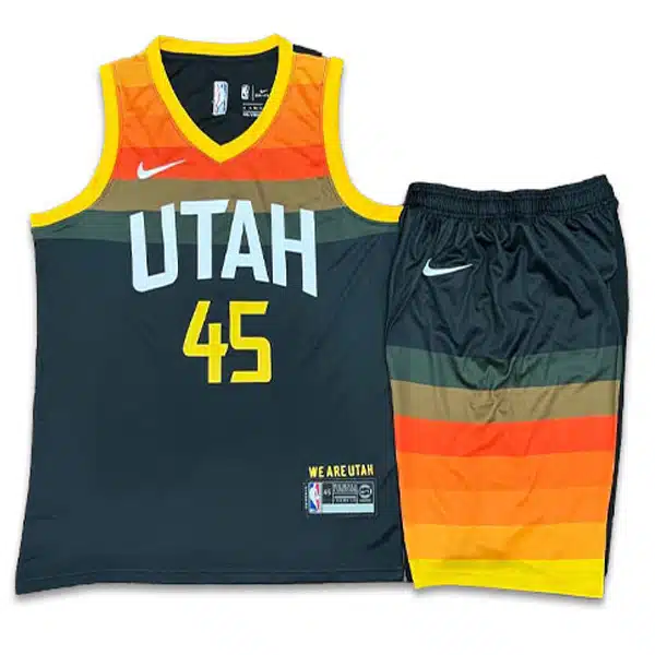UTAH Basketball Jersey With Short 2025 Yellow And Black خرید ست بسکتبال UTAH
