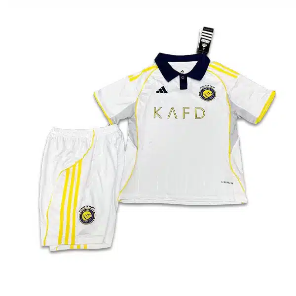 Al-Nassr 2025-2026 Third Kit Kids White And yellow خرید پیراهن و شرت بچه گانه النصر