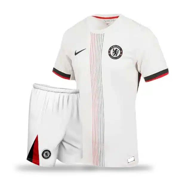 Chelsea Away Kit 2025 White And Red (2) خرید پیراهن و شرت دوم چلسی
