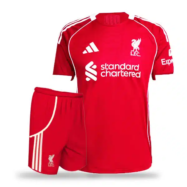 Liverpool 202526 Home Kit Red And White (2) خرید پیراهن و شورت اول لیورپول