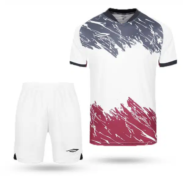 F0420 Teams Kit With Short White Black Red(1) خریدپیراهن و شرت تیمی