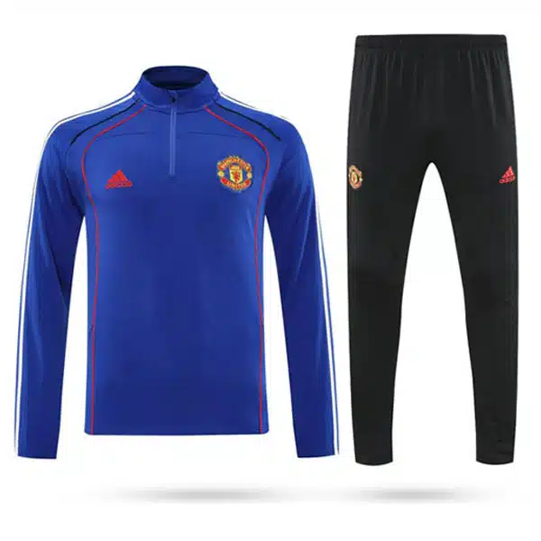 Manchester United Tracksuit 2026 Blue خریدسویشرت شلوار نیم زیپ منچستریونایتد