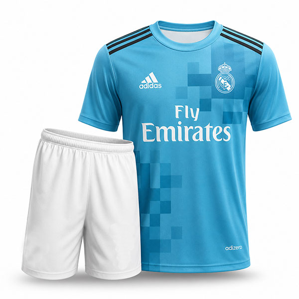 Real Madrid Away Kit 2017 With Short Felament (1) خریدپیراهن و شرت بچه گانه و بزرگسال دوم رئال مادرید